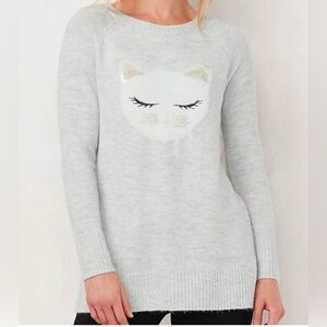LC Lauren Conrad cute soft whimsical gray sequin   Embellished cat sweater XS